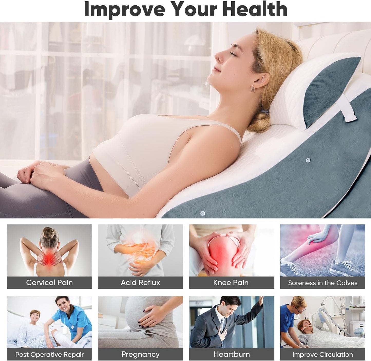 OAISZ 4PCS Wedge Pillow Set for After Surgery, Adjustable Bed Wedges, Gery | Back and Leg Support, Acid Reflux Relief, Post Surgery Recovery, Leg Elevation, Memory Foam, Bed Wedge Pillow for Sleeping