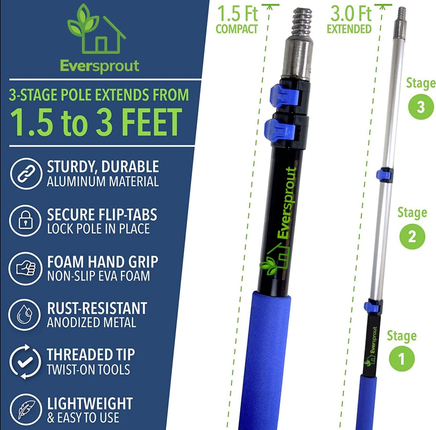 EVERSPROUT 1.5-to-3 Foot Grout Brush Scrubber Pro w/Long Handle Pole | Stiff V-Shape Bristles Built for Corners & Tough Grime | Swivel Design Cleans Shower Tile, Kitchen, Bathroom, Outdoor Concrete