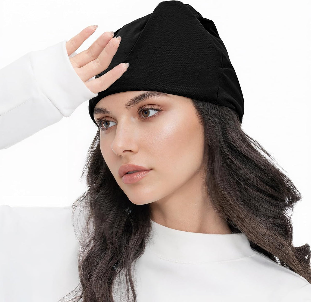 Cotton Light Blocking Night Cap Slouchy Blackout Eye Cover Mask Travel Nap Beanie Deep Sleep Hat Breathable Blindfold Skull Cap for Men Women Elderly Postpartum Warm Windproof Sleep Hat