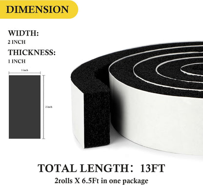 fowong AC Window Seal Foam Tape, 1" x 1" Thick Foam Weather Strip, Black | High Resilience Foam Tape Seals Large Gaps Around Ac Windows and Doors, 6.5ft x 2 Rolls, Strong Adhesive, Install in Minutes
