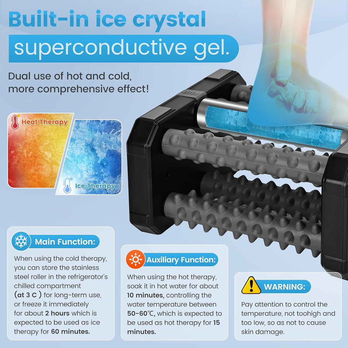 Plantar Fasciitis Relief Foot Roller Massager, Cold Therapy & Reflexology