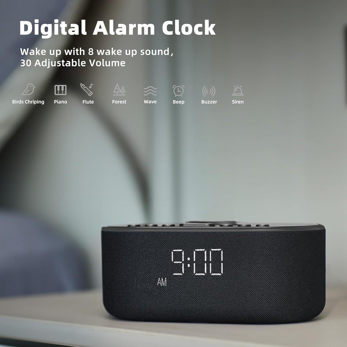 Odokee Sound Machine Alarm Clock for Bedrooms with Wireless Charging - Putty
