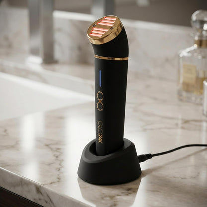 GLO24K Heated Eye Wand & Eye Massager Tool - Gentle Warmth & Vibration for Smoother-Looking Skin, Refreshing Under-Eyes Massage, Portable Beauty Device