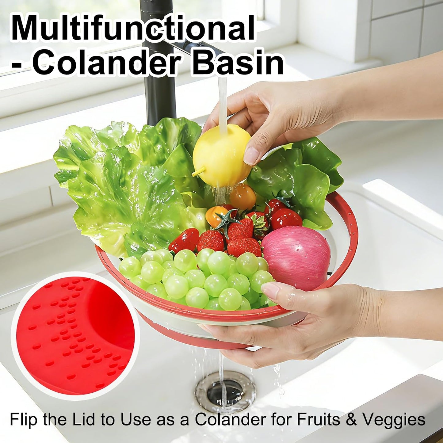 Microwave Splatter Cover for Food with Handle &Heat-Resistant Mat, 10.7" Collapsible Microwave Plate Cover - BPA Free, Dishwasher Safe Food Lid, Multi-Use Colander & Steamer for Meal Prep （Black）