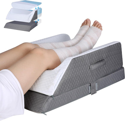 3-Height Adjustable Wide Leg Elevation Pillows for After Surgery or Sleeping, Memory Foam Support for Both Legs, Knee & Ankle Wedge for Swelling & Circulation, Removable Washable Velvet Cover