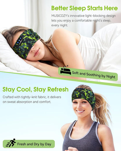 MUSICOZY Bluetooth Headband Sleep Headphones Earbuds for Sleeping Sports | Wireless Music Earphones Sports Sweat Resistant with HD Stereo Speakers for Workout Running Travel Yoga Ideal Gifts