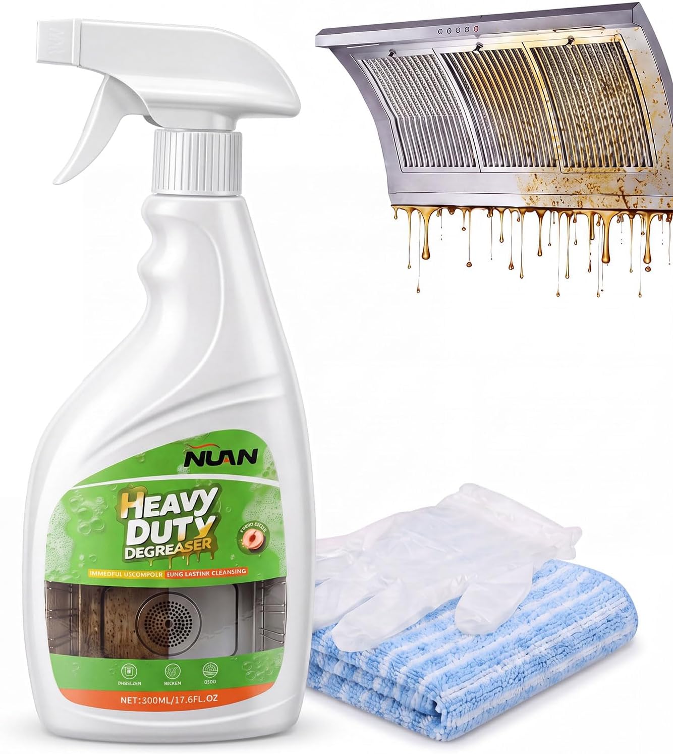 NUAN Heavy Duty Degreaser Spray, Kitchen Degreaser Cleaner Spray 500ML — Removes Grease & Oil on Stove Top, Oven, Grill, Microwave, Range Hood, All Purpose Degreaser Multi Surface Cleaner