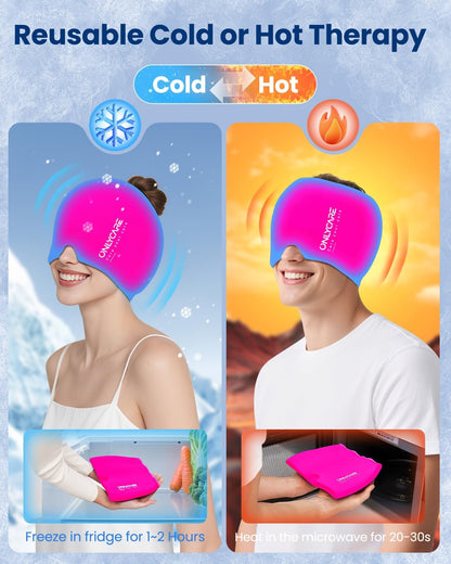 ONLYCARE Migraine Relief Cap, Headache Relief Cold Cap with Odorless Gel | Cooling Hat Head Wrap Soothing Face Ice Pack Mask Products for Tension Stress Hangover & Puffy Eyes, Relaxing Gifts for Women
