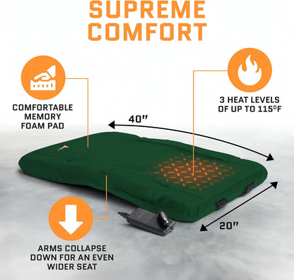 Heated Stadium Seats for Bleachers with Back Support – USB Battery Included - Upgraded 3 Levels of Heat - Foldable Chair - Cushioned, 4 Pockets for Snacks, Cup Holder - for Camping, Games & Sports