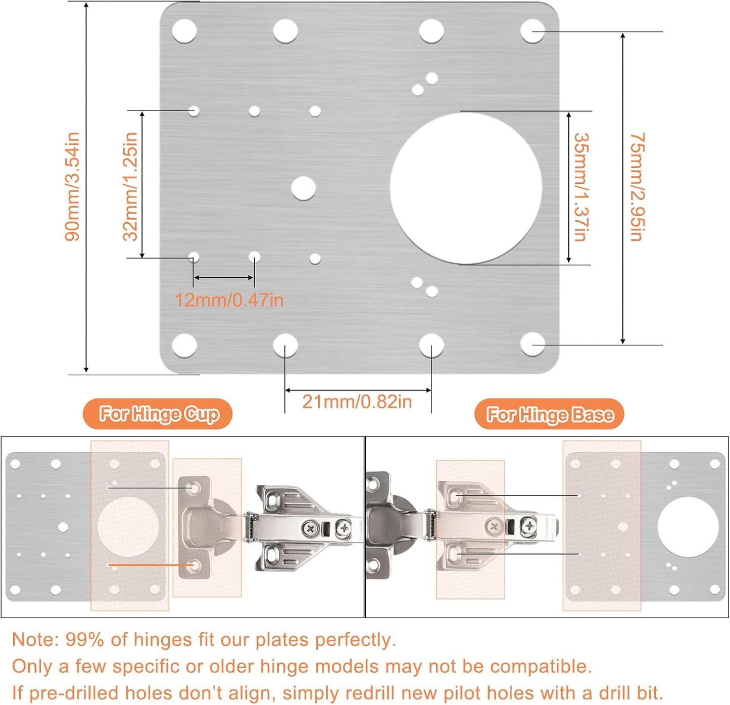 20PCS Upgraded Cabinet Hinge Repair Plate Kit, Stainless Steel Door Hinge Mounting Plate, Large Cabinet Hinge Fix Board with Screws for Kitchen Cabinet, Cupboard Doors, Furniture Hinge Reinforcement