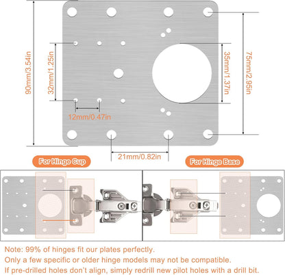 20PCS Upgraded Cabinet Hinge Repair Plate Kit, Stainless Steel Door Hinge Mounting Plate, Large Cabinet Hinge Fix Board with Screws for Kitchen Cabinet, Cupboard Doors, Furniture Hinge Reinforcement