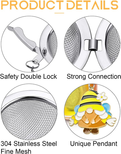 Stainless Steel Tea Infusers, Set of 2 TeaSanavie Tea Strainer Tea Ball with Honeybee & Flower Charms for Loose Leaf Tea