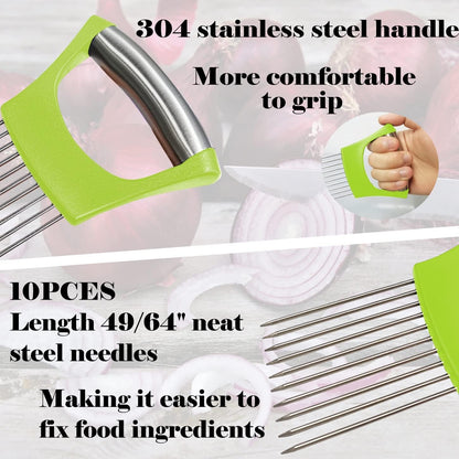 Onion Holder for Slicing - Multi-Purpose Kitchen Tool for Safe and Efficient Slicing of Onions, Tomatoes, Potatoes, Apples, and More | Stainless Steel Vegetable Cutter & Meat Tenderizer 2 PCS