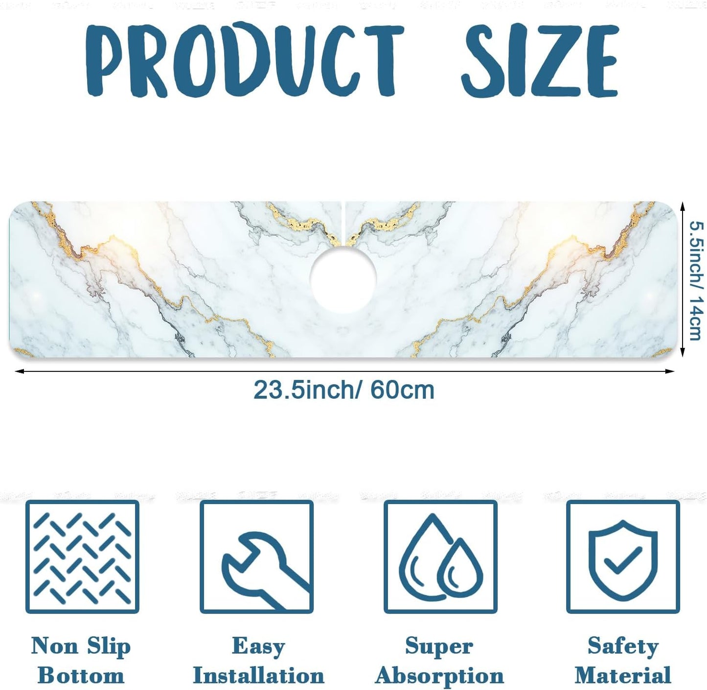 Faucet Mat for Kitchen Sink Absorbent Splash Guard Bathroom 23.5"X5.5"