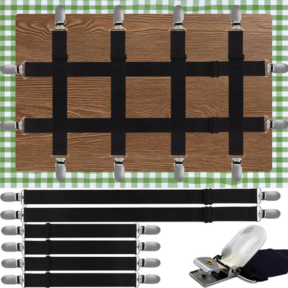 Tablecloth Clips, Multi-Use Sheet Holders for Tables & Beds, 6 Pack | Multi-use clips hold tablecloths and sheets neatly with hidden straps