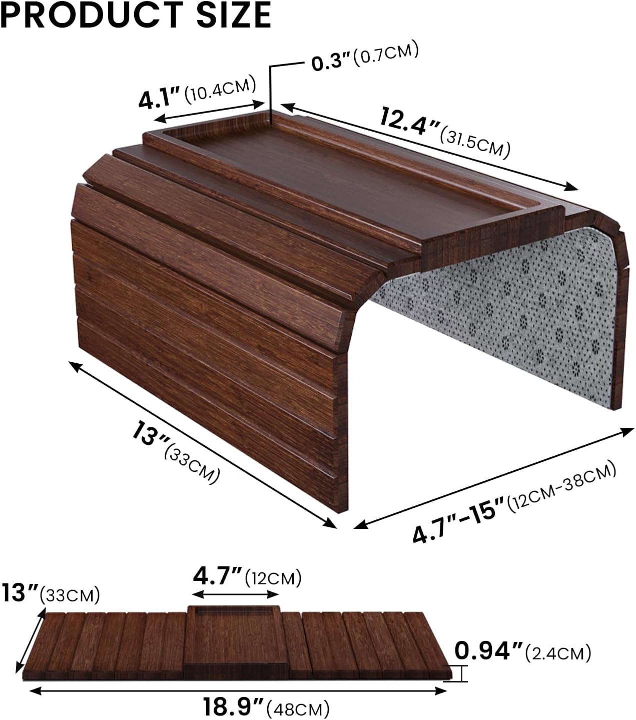 Bamboo Folding Sofa Arm Tray with Anti-Slip Pad (Natural) | Couch Armrest Tray,Foldable Build, Space-Saving Storage, No Assembly, easy to clean, universal arm fit,Gift box