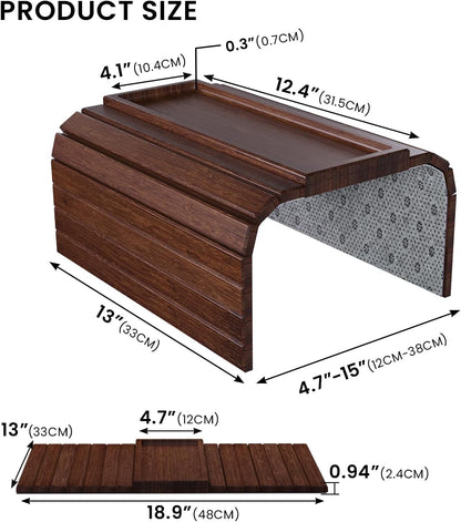 Bamboo Folding Sofa Arm Tray with Anti-Slip Pad (Natural) | Couch Armrest Tray,Foldable Build, Space-Saving Storage, No Assembly, easy to clean, universal arm fit,Gift box