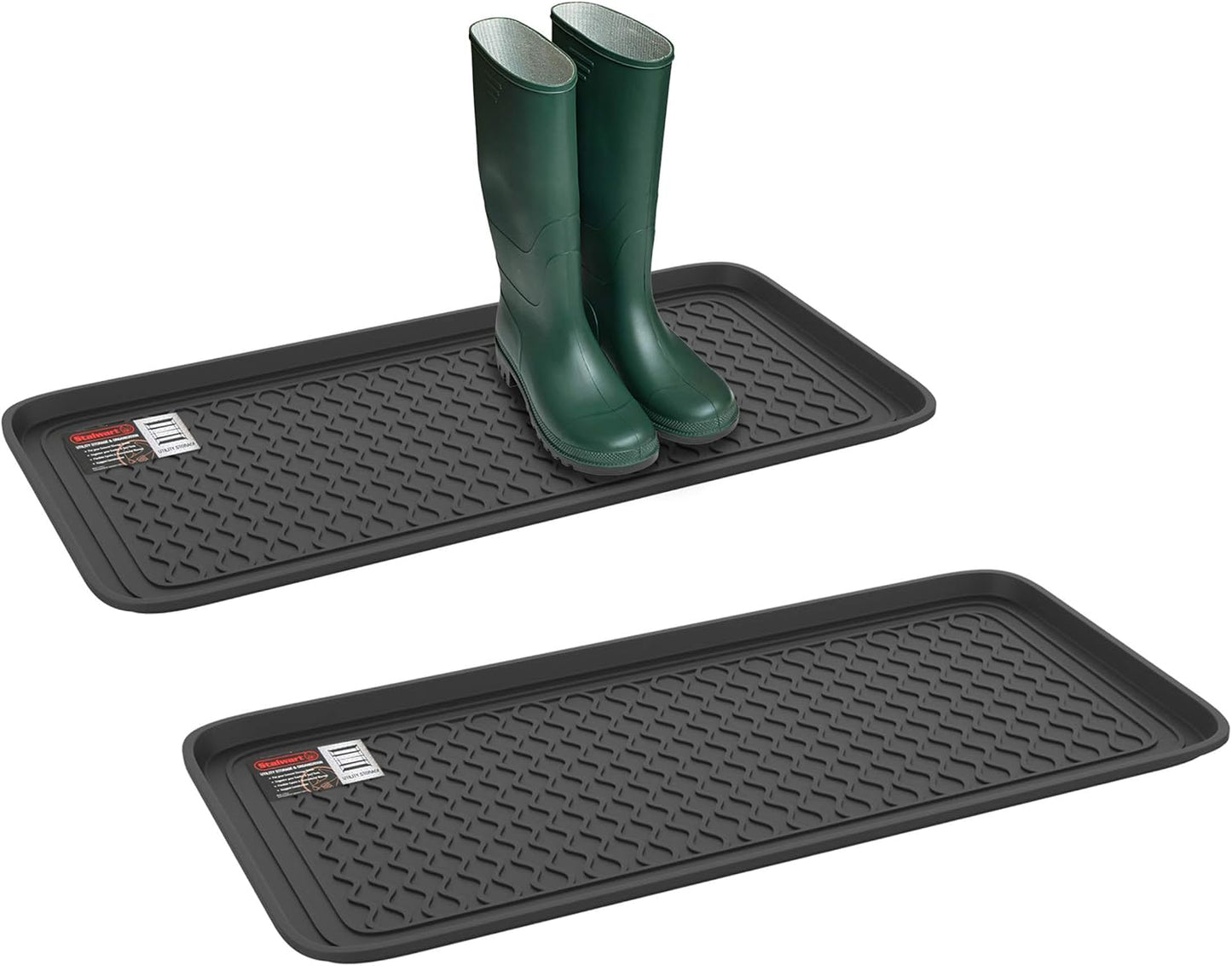 Stalwart 75-ST6012 All Weather Boot Tray-Water Resistant Plastic Utility Shoe Mat for Indoor and Outdoor Use in All Seasons (Black), Large