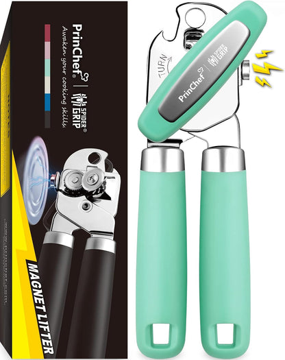 PrinChef Manual Can Openers with Magnet, No-Trouble-Lid-Lift, Handheld Can Opener Smooth Edge with Sharp Blade, Large Effort-Saving Handles, Easy Grip & Heavy Duty, Black