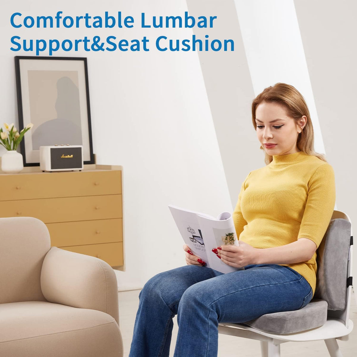 SAIREIDER Seat Cushion and Lumbar Support Pillow for Office Chair, Memory Foam Car Seat Cushions Back Support Pillows, Help Relieve Pain of Back, Lumbar, Tailbone and Sciatic Nerve（Black）