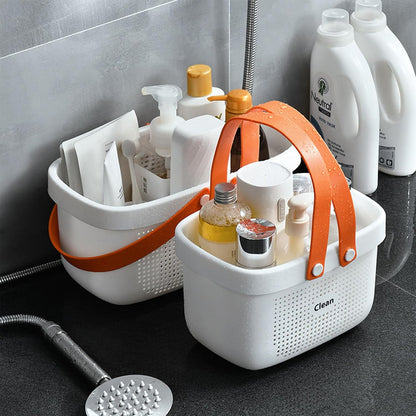JiatuA Plastic Storage Basket with Handle Portable Shower Caddy Tote Organizer Basket Bin for Bathroom Kitchen Dorm Room Bedroom, Green | Sturdy Drainage Large Capacity Organizer Basket with Silicone Handles for Bathroom Kitchen Bedroom College Dorm