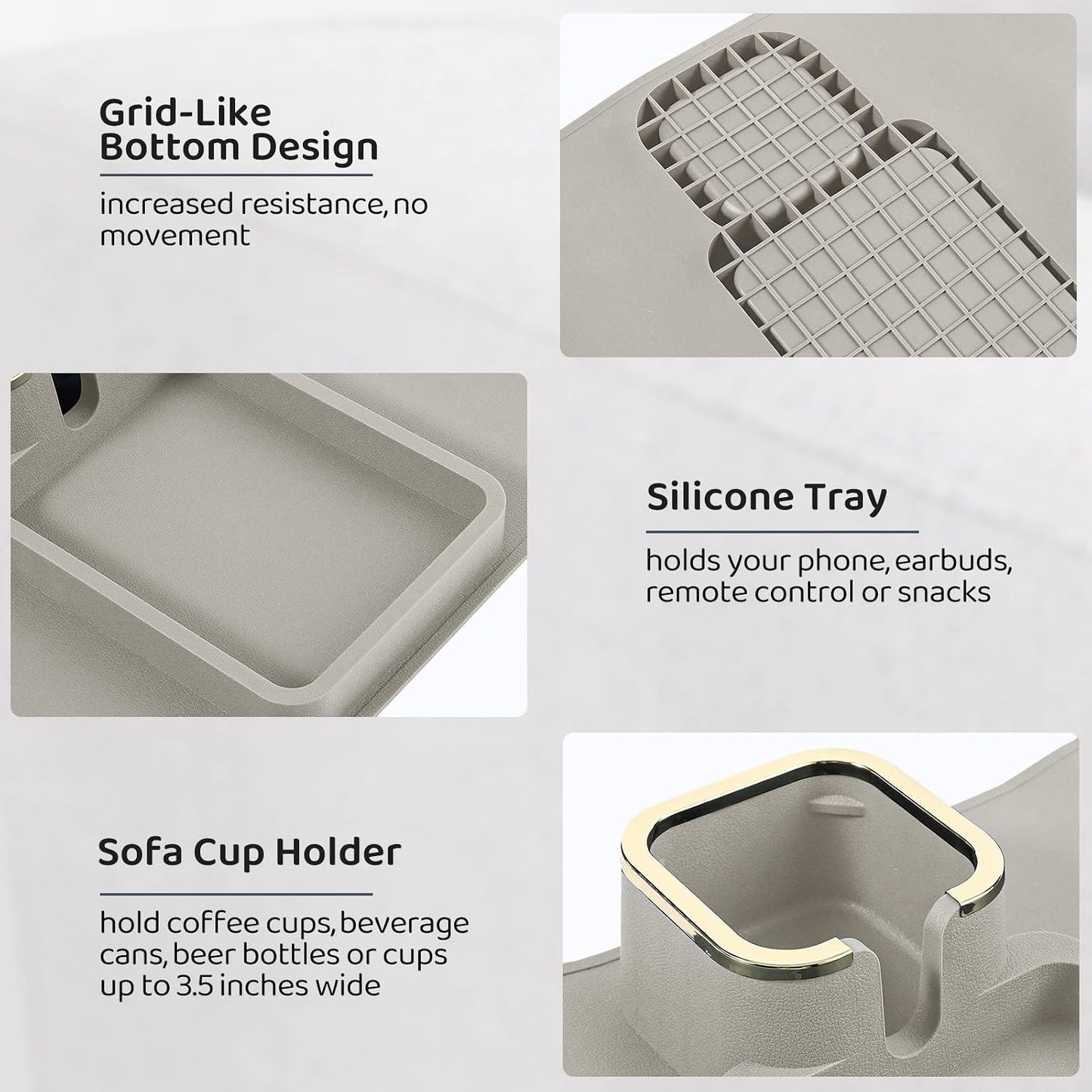 HMASYO Couch Cup Holder Tray – Weighted Silicone Sofa Armrest Organizer Table with Anti-Spill Coaster, Easy Reach for Drink, Snacks, Remote & Phone, Non-Slip Base, Easy Clean