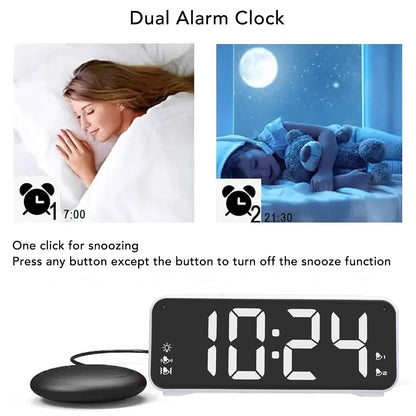 Dioche Extra Loud Dual Alarm Clock with Bed Shaker Powerful Vibrating Alarm Clock for Heavy Sleepers Large LED Display Adjustable Brightness Snooze Function ABS Material