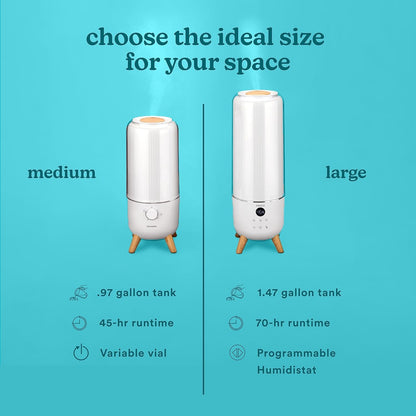 Homedics Ultrasonic Humidifier, Bedrooms and Home Offices, 0.97-Gallon Tank