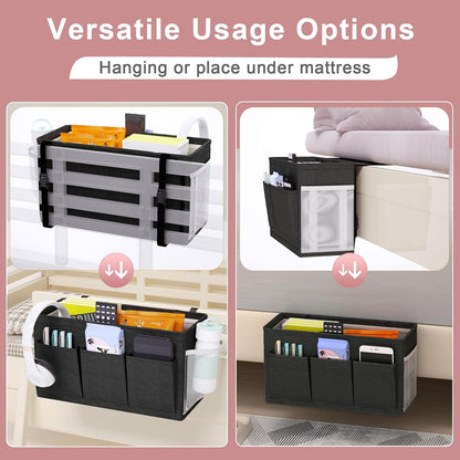 Bedside Caddy Bedside Storage Hanging Organizer for Bunk Dorm Bed Rail | Bed Caddy with Hooks, Top Bunks and Dorm Essentials for Water, Tissues, Tablets, Books, Phones, Remotes and Other Necessories