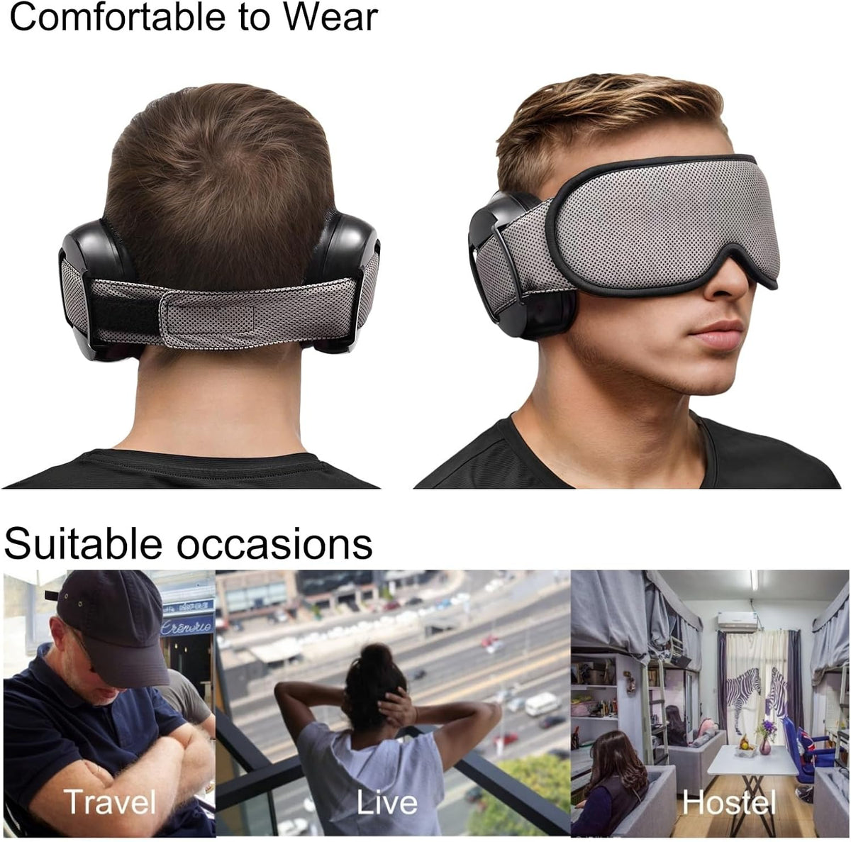 Noise Reduction Ear Muffs Eye Mask for Sleeping Set, Noise Cancelling Earmuffs 3D Light Blocking Sleep Mask Set