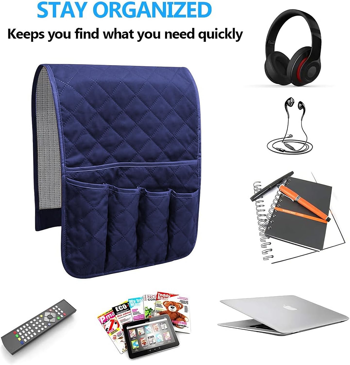 Armchair Caddy for Recliner, Non Slip Sofa Arm Organizer, Sage Green | 5-Pocket Recliner Armrest Organizer, Couch Side Storage Holder for Remotes, Cell Phone, Magazines & Tablets, Machine Washable