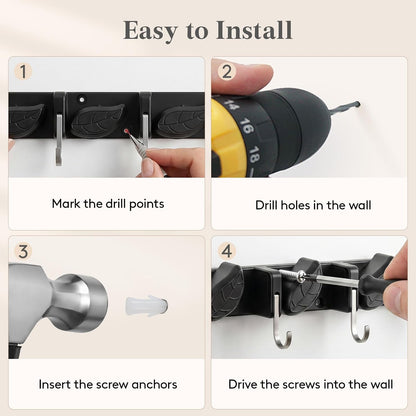 Lifewit Mop and Broom Holder Organizer Wall Mount Non-Slip, 1 Pack, Black | Easy Install One Handed Push Cleaning Tool Hanger with 6 Hooks 5 Slots, Heavy Duty Hanging Utility Rack for Garden, Garage