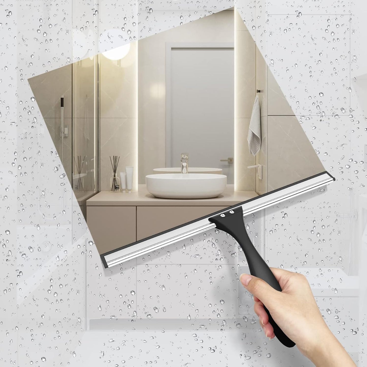 AmazerBath Squeegee for Shower Glass Door, All-Purpose Squeegee with Hook for Shower Doors, Windows, Mirrors, Tiles and Car Glass, 10 Inches