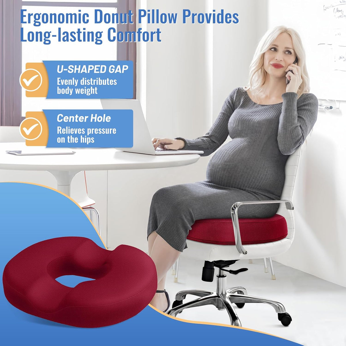 CloudBliss Donut Pillow Stadium Seat Cushion for Tailbone Pain Relief and Hemorrhoids, Memory Foam Seat Chair Cushion, Portable Seat Cushions for Bleachers, Car, Home & Office