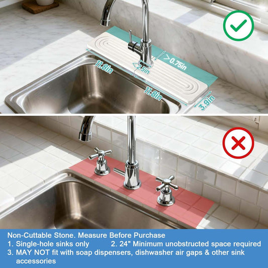 Faucet Mat for Kitchen Sink, Water Absorbing Stone Tray for Sink Counter, Quick-Dry Faucet Splash Guard & Drying Mat, Non-Slip Sink Protector