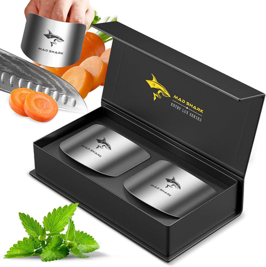 MAD SHARK 2pcs Chef Finger Guards for Cutting aid | Stainless Steel Protectors for Cutting, Avoid Hurting, Slicing and Chopping Kitchen Tools