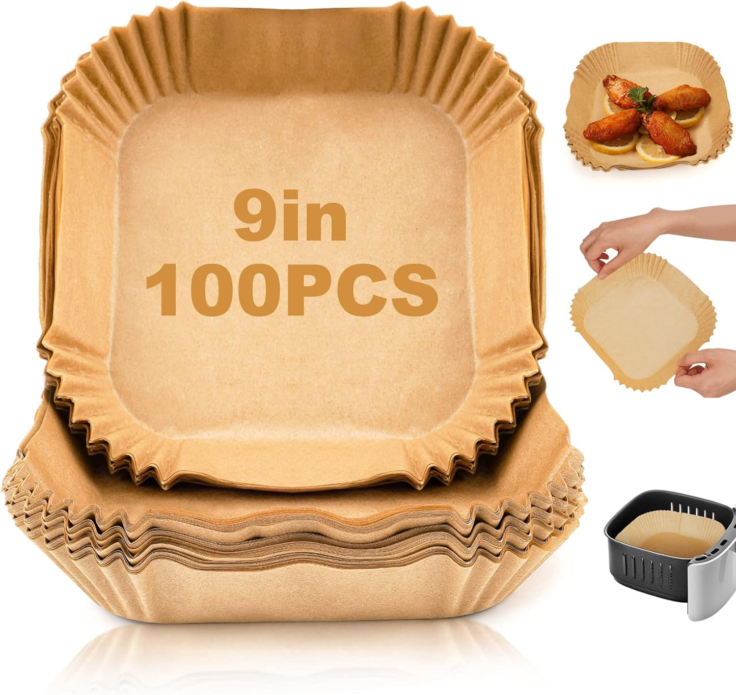 Air Fryer Liners Disposable, 150Pcs Parchment Paper 8" Square for 5-8QT | [Food Grade Material] Unbleached Parchment Paper Non-Stick & Waterproof Oilproof Easy Cleanup for Air Fryer Sheets Papers
