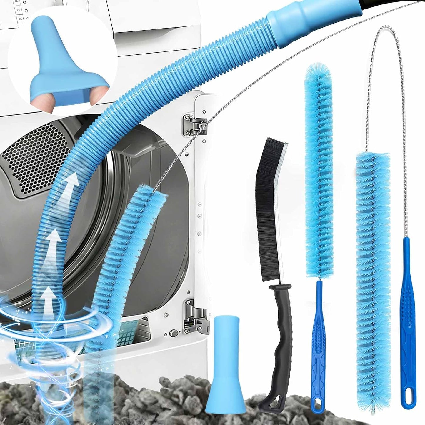 Dryer Vent Cleaner Kit with Flexible Vacuum Hose Attachments - Universal Lint Brush Tool Set for Clothes Dryer Cleaning, Shop Vac Accessories, Lint Trap Cleaner & Home Maintenance Essentials