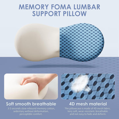 kasney Lumbar Support Pillow for Office Chair, Back Support Pillow, Gray | Memory Foam Lumbar Pillow for Low Back Pain Relief, Ergonomic Streamline Car Seat, Office Chair, Recliner and Bed