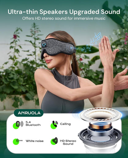 3D Sleep Mask with Bluetooth Headphones, Wireless Sleep Headphones for Side Sleepers, Noise Cancelling Eye Mask for Nap, Soft Sleeping Mask for Women Men, Blackout Sleep Mask with Built-in Speakers