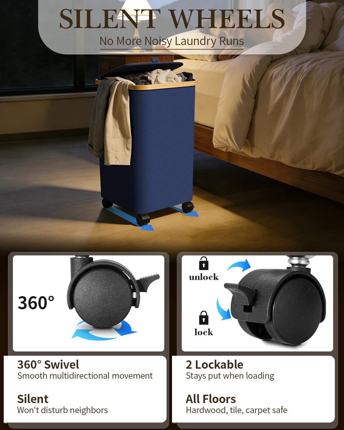 Double Laundry Basket with Wheels and Lid, 150L Clothes Hampers for Laundry | Large Laundry Hamper with 2 Sections & Removable Liner Bags, Rolling Dirty Clothes Basket for Bedroom Bathroom Dorm College