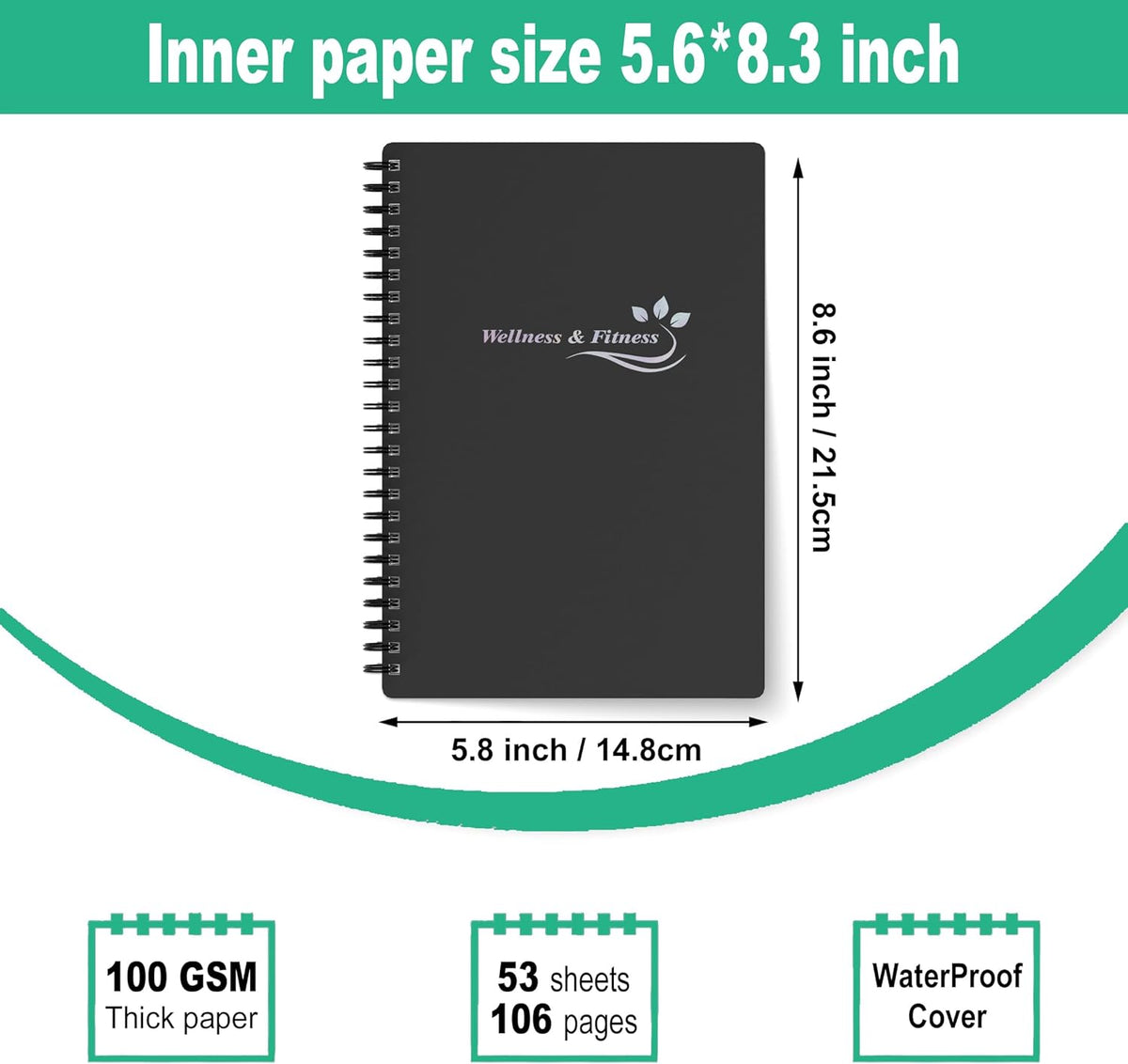 Wellness Planner & Fitness Log - Daily Diet & Health Journal with Weight Loss, Wellness Journal Notebook for Tracking Fitness, Sleep, Nutrition, Meal, Habits, A5(5.8 x 8.6 inch) (Green)