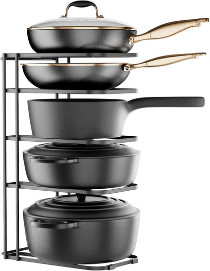 5-Tier Pot and Pan Organizer 13.6", No Assembly Cookware Rack 1-Pack | One-piece Design, Multi-height Layered,Anti-Tip Structure, Dual Vertical & Horizontal Use, Fits Cast Iron Pans & Dutch Ovens