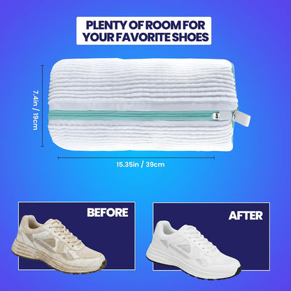 Shoe Washing Machine Bag with Brush & Trees Reusable Laundry Shoe Bag Set | 2pc Reusable Sneaker Washing Bag Kit with Zip Protection shoe cleaning bag 3k chenille material 360 deep Clean Shoe Wash Bags