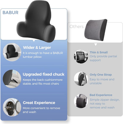 BABUR Memory Foam Lumbar Support Pillow for Car, Lower Back Pain Relief | Ergonomic Back Cushion for Car Seat, Promotes Better Posture, Relieve Pressure for Long Sitting, Sit Comfortably All Day