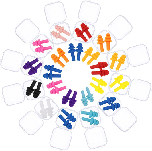 BBTO 24 Pairs Silicone Soft Ear Plugs Waterproof Reusable Noise Reduction Earplugs for Adults Kids Sleeping Snoring Swimming Travel Concerts, Assorted Color