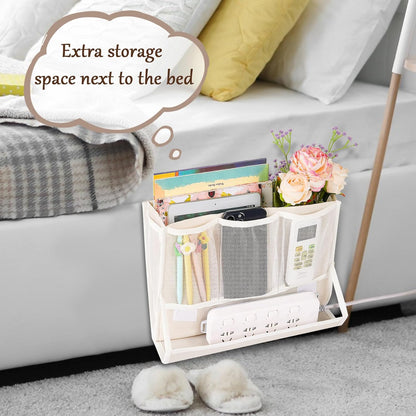 Bedside Caddy Organizer for Dorm Bed Rails with 7 Pockets, Gray | Bed Pockets Bedside Storage with Power Strip Holder & 2 Adjustable Straps for Home, College, Dorm, Hospital Bedside Organizer