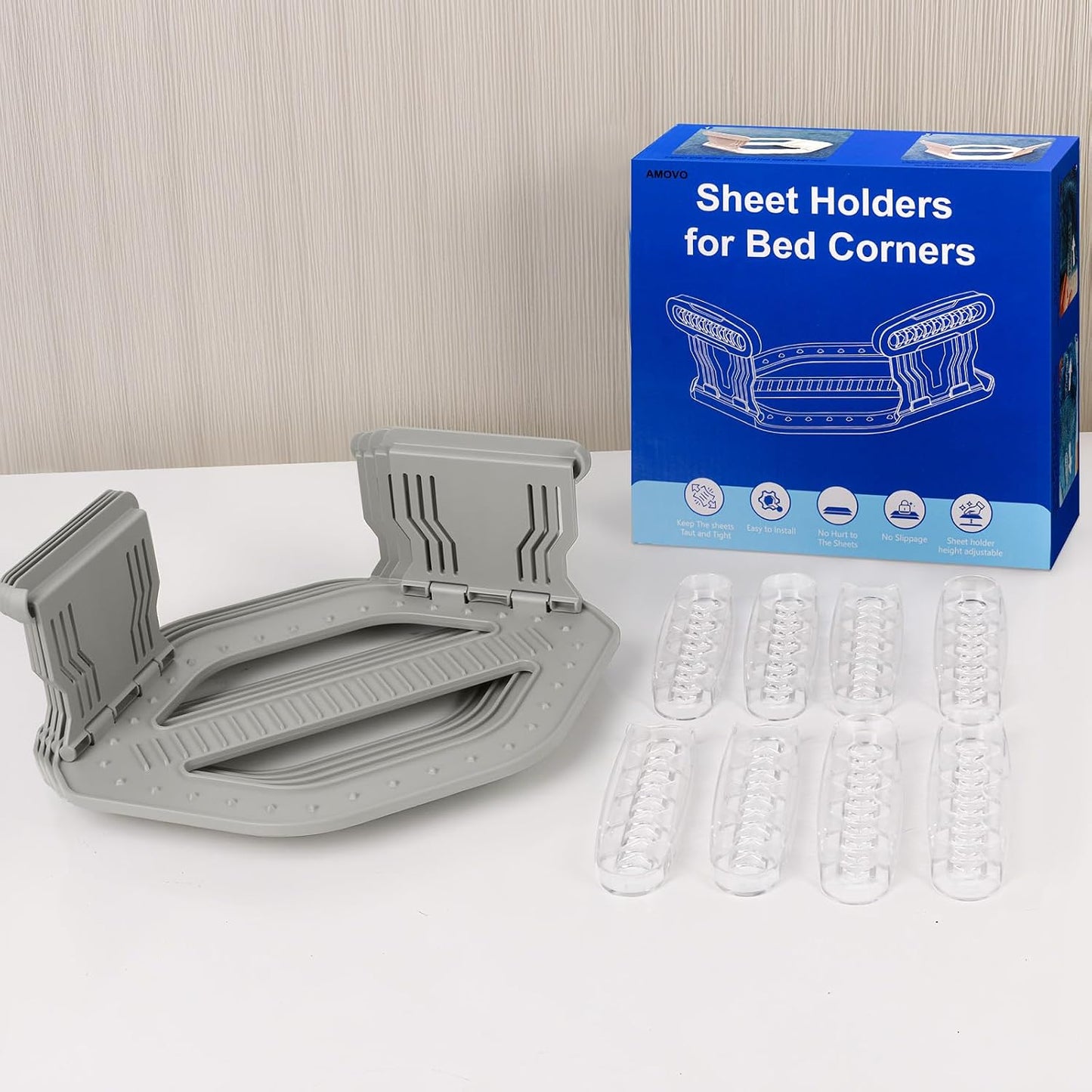 AMOVO Bed Sheet Holders for Corners Keep Sheets in Place Firmly - Foldable Fitted Sheet Holders Heavy Duty Sheet Locks Mattress Sheet Fasteners, Set of 4 Lock Sheet Clips (Snow-White)