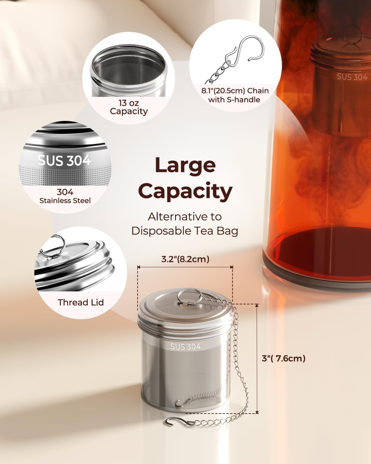 2 Pack Reinmoson 304 Stainless Steel Tea Infuser for Loose Leaf Tea | 1.58” x 2.2” Extra Fine Mesh Tea Strainers Ball, Threaded Lid, Loose Leaf Tea Steeper for Black Tea, Rooibos, etc