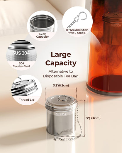 2 Pack Reinmoson 304 Stainless Steel Tea Infuser for Loose Leaf Tea | 1.58” x 2.2” Extra Fine Mesh Tea Strainers Ball, Threaded Lid, Loose Leaf Tea Steeper for Black Tea, Rooibos, etc